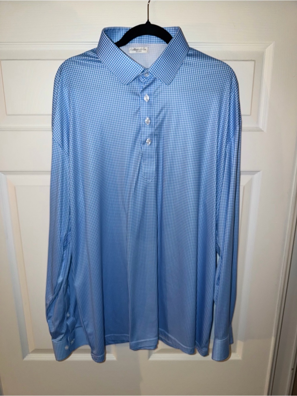 Collars & Co Blue Gingham Performance Polo Shirt Men’s 2XL Long Sleeve